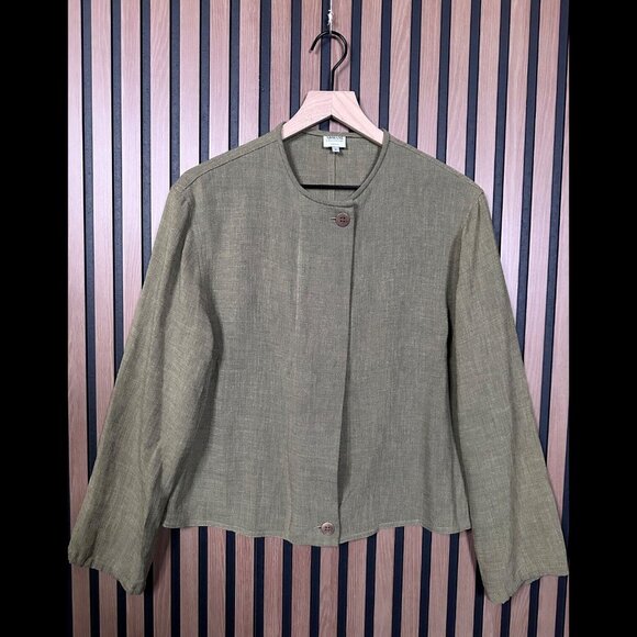Armani Jacket 8 / L Womens Green Acetate 2 Button Woven Made in Italy - Picture 1 of 9